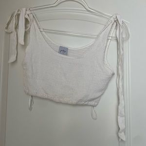 Princess Polly White Ruched Crop Top with bow sleeve